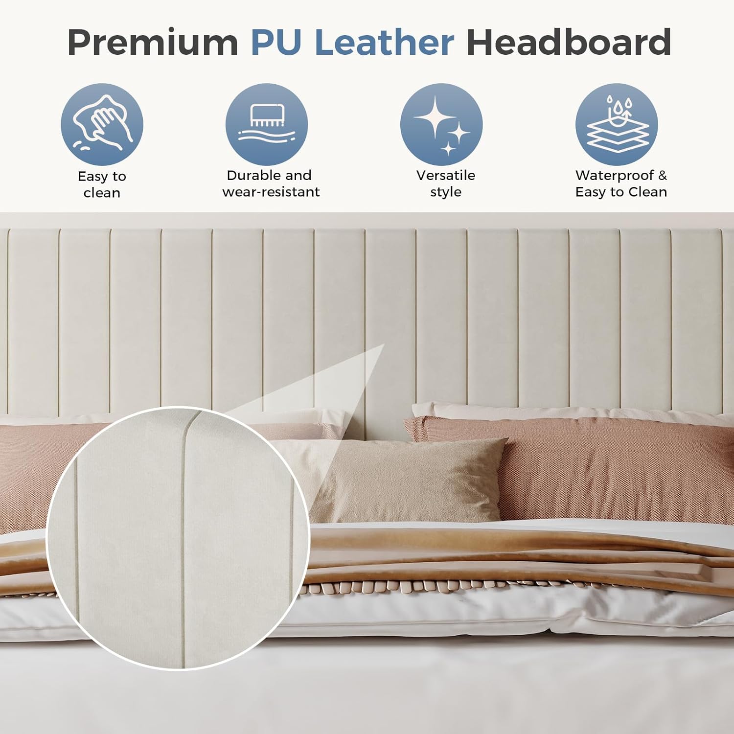 Queen Size Bed Frame with Modern Fabric Upholstered Wingback Headboard & Wooden Slats, 800lbs Capacity, No Box Spring Needed, Easy Assembly Upholstered Platform Bed, Beige