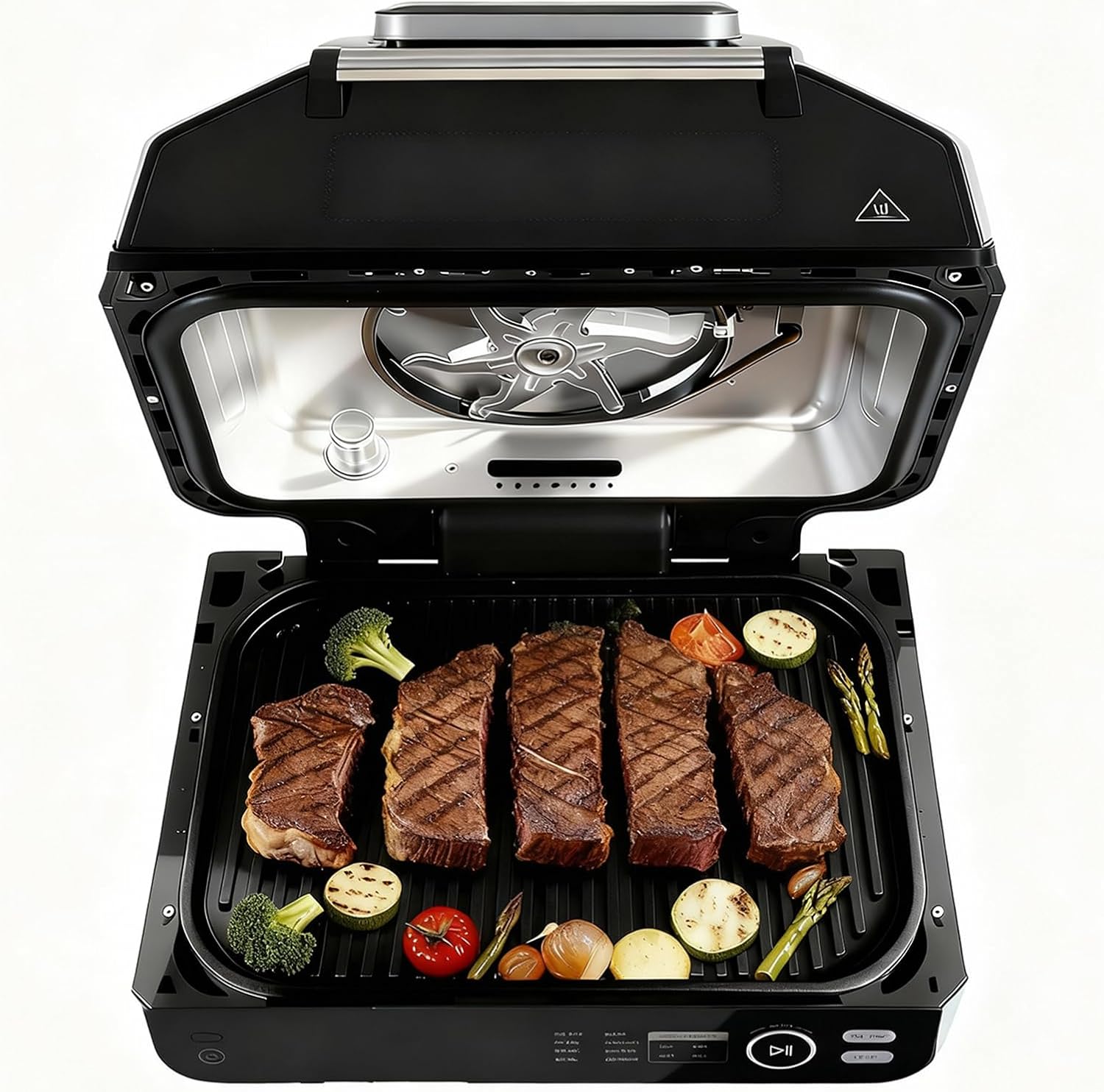 Electric Grill Outdoor/Indoor, 8-in-1 Multifunctional Large Electric BBQ Grill for Air Fry, Bake, Roast, Steak, Broil and Dehydrate, Safe Non-Stick Coating, Fry Basket Included