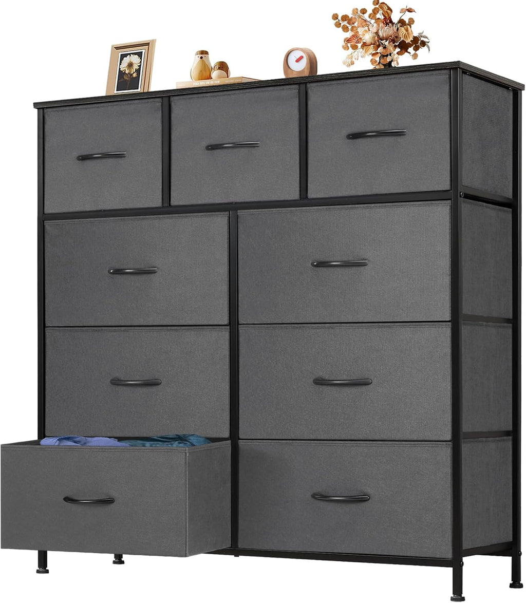 8 Drawer Storage Dresser with Wood Top - Wide Fabric Chest Organizer for Bedroom, Closet, Living Room,Tower Cabinet, TV Stand, Hallway Entryway Furniture,Grey