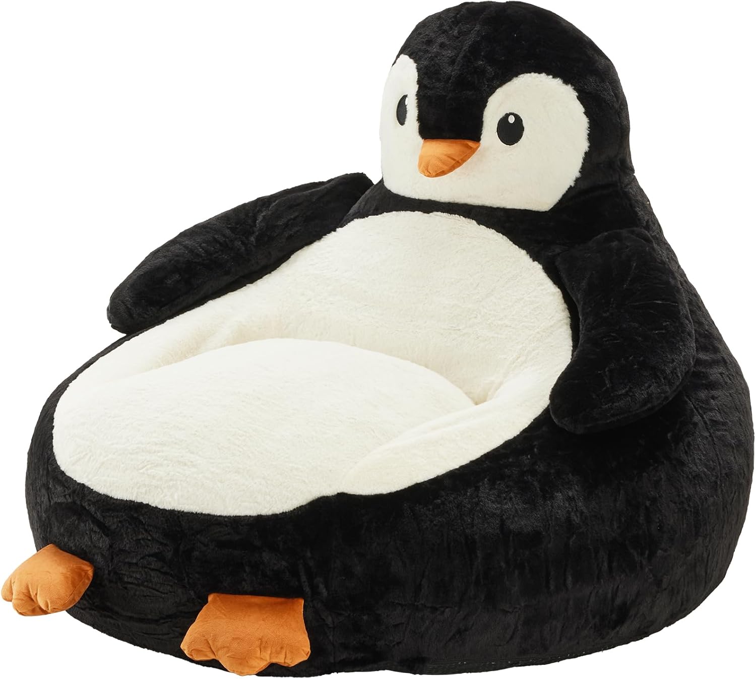 Kids Bean Bag Chair, Stuffed Toddler Couch with Faux Rabbit Fur Cover for Teens & Kids, Comfy Lazy Sofa Chair for Reader, Living Room, Bedroom, Aged 4-12 Years, 34 Inch, Penguin Black White