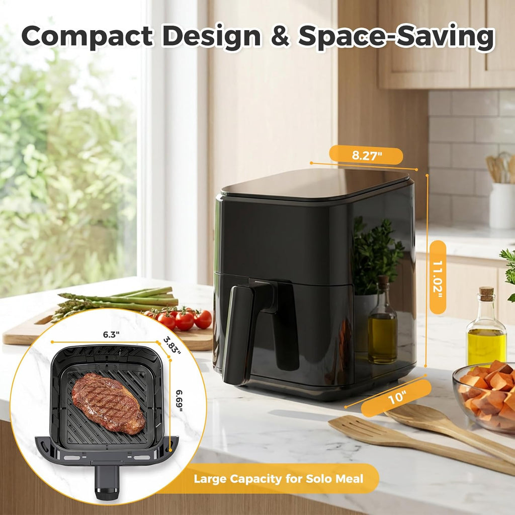 3QT Air Fryer, Small Air Fryer with Digital PP Touch Panel, 400?H Max Temp, Overheat Protection and Auto Shut-off, Nonstick and Dishwasher Safe Basket for Roast, Bake, Broil, Reheat, Black