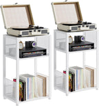 3 Tier Side Table, 2 Pack Record Player Stand with Storage Up to 100 Albums,Turntable Stand for Vinyl, Black Records Shelf for Living Room Bedroom
