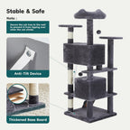 54-inch Indoor Cat Tree Tower ?CMulti-Level Pet House for Large Cats with 2 Condos, Scratching Posts, Round Platform, Small Ladder, and Toys ?C Perfect for Cats of All Ages, Dark Grey