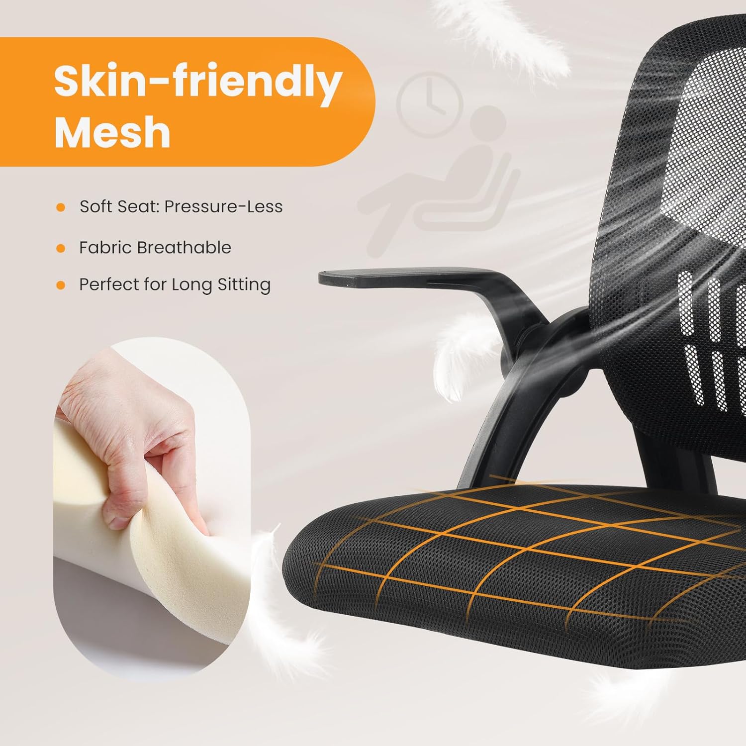 Home Office Managerial Executive Chair, Flip Up Armrest Ergonomic Mesh Adjustable Swivel Mid-Back Computer Desk Chair with Comfortable Lumbar Support, Comfy Arms for Bedroom,Study
