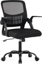 Home Office Desk Chair - Ergonomic Computer Mesh Chair with Lumbar Support & Rocking Mode, Height Adjustable, Flip-up Armrest, for Conference, Meeting Room, 360?? Swivel, Adults, Black