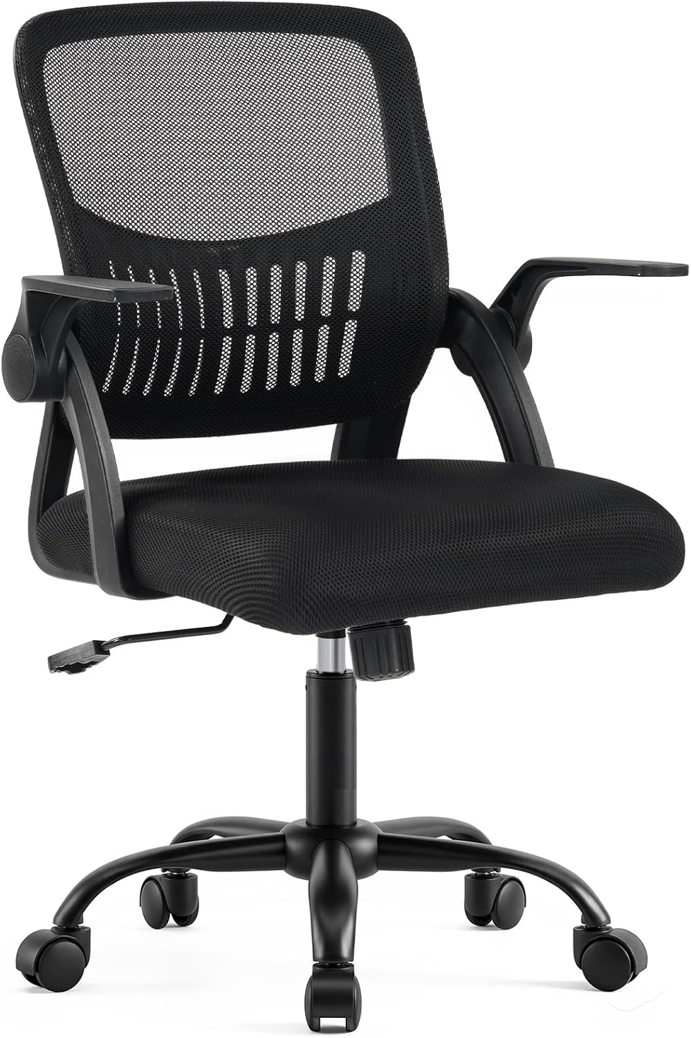 Home Office Desk Chair - Ergonomic Computer Mesh Chair with Lumbar Support & Rocking Mode, Height Adjustable, Flip-up Armrest, for Conference, Meeting Room, 360?? Swivel, Adults, Black