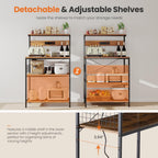 Kitchen Bakers Rack with Power Outlet, Coffee Bar Table 4 Tiers, Microwave Oven Stand Station, Adjustable Storage Shelf Freestanding Appliance Organizer - 23.6 Inch, Rustic Brown