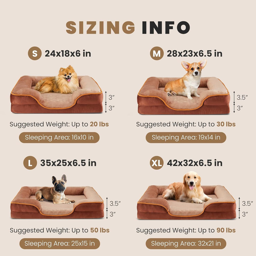35x25 Inch Orthopedic Dog Beds for Large Sized Dogs, Machine Washable Cover Pet Bed, Anti-Slip Waterproof Memory Foam Couch Bed for Indoor Dogs and Cats, Brown