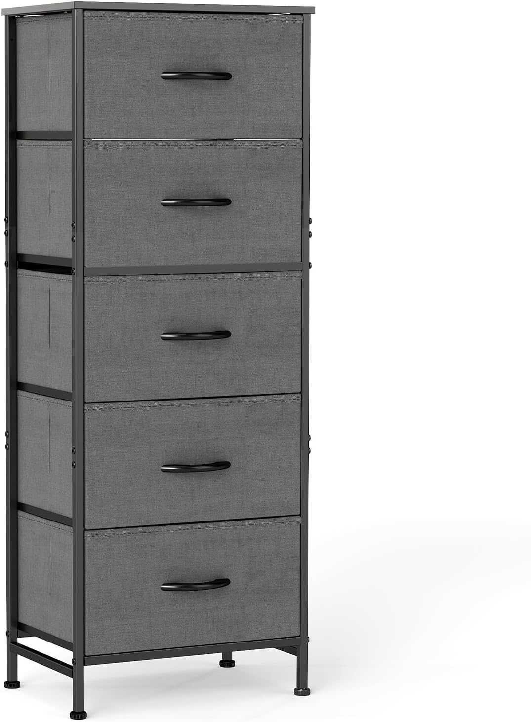 Nightstand with 4 Drawers Bedside Table with Removable Fabric Bins Sturdy Steel Frame Wood Top Organizer Furniture for Bedroom Closet Living Room,Light Gray