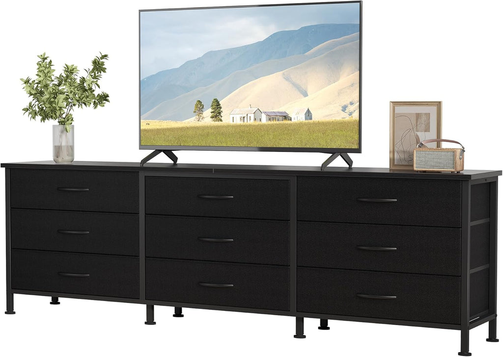 TV Stand for Bedroom with Storage TV Stands for Living Room Rustic, 12 Drawer Dresser Farmhouse Entertainment Center for up to 80 Inch TVs, Media Console Table with Metal Frame Adjustable Feet