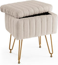 Vanity Stool Chair, Ottoman with Storage, Makeup Cute Soft Small Footstool, Modern Style Faux Fur Seat with 4 Metal Legs & Adjustable Feet for Dressing, Living Room Bedroom Dorm, Camel