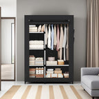 Portable Wardrobe Closet with Cover, Freestanding Portable Garment Rack, Portable Closet Wardrobe for Clothes Storage, Clothes Organizer for Bedroom, Dorm, Apartment (Black)