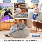 4FT Bean Bag Chair Beanbag for Adults and Kids Oversized Lazy Sofa Living Room Furniture with Removable Washable Cover Giant Comfy Gaming Chair Round Couch for Bedroom Dorm, Grey