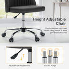 Armless Vanity Chair, Cute Comfy Home Office Desk Chair with Wheels, Modern Upholstered Task Computer Seat for Bedroom, Study, Makeup Vanity, Height Adjustable & Swivel, Drak Gray