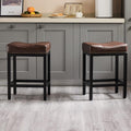 24 Inch Bar Stools Set of 2, Counter Height Stools, PU Leather Upholstered Bar Chairs with Footrest, Modern Bar Stools for Kitchen Island, Dining, Living Room, Modern Brown
