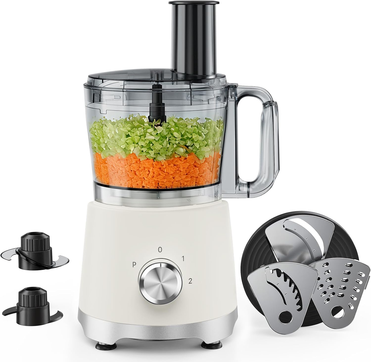 Food Processor 10.5 Cup, Vegetable Choppers with Slicing Shredding Chopping Kneading, Dishwasher Safe, Food Grinder, Stainless Steel Blades, for Smoothie Fruit Dough, 2.6QT, White