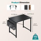 Computer Desk 31 Inch Home Office Desks for Small Spaces, Gaming Writing Study Work Table with Storage Bag and Headphone Hook for Bedroom, Black