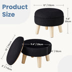 Round Storage Ottoman with Reversible Tray Lid, Multi-Functional Footrest, Teddy Velvet Footstool with Wood Legs, Small Coffee Table for Living Room, Bedroom, Black