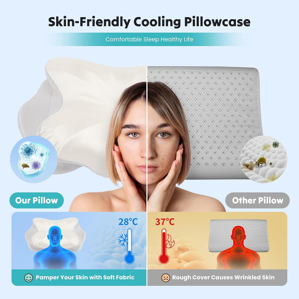 Cervical Pillow for Neck and Shoulder, Contour Memory Foam Pillow, Ergonomic Neck Support Pillow for Side Back Stomach Sleepers with Pillowcase