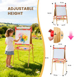 Kids Easel Set with Paper Roll, Adjustable Height Double-Sided Magnetic Chalkboard & Whiteboard Art Station for Ages 3+, Dry Erase Board, Gift for Girls and Boys, Red