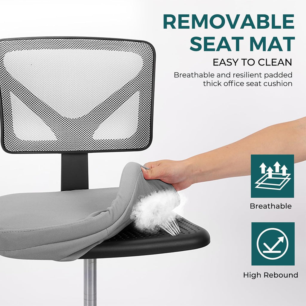 Small Office Chairs with Wheels, Ergonomic Adjustable Home Desk Swivel Rolling Task Chair No Arms, Comfy Mesh Mid Back Computer Work Vanity Desk Chairs for Small Spaces, New Grey