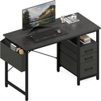 Computer Desk with Storage, Small Home Office Desk with 3 Fabric Drawers & Side Pocket, Space Saving Writing Desk for Apartment, Dorm, Gaming Workstation, 39 White