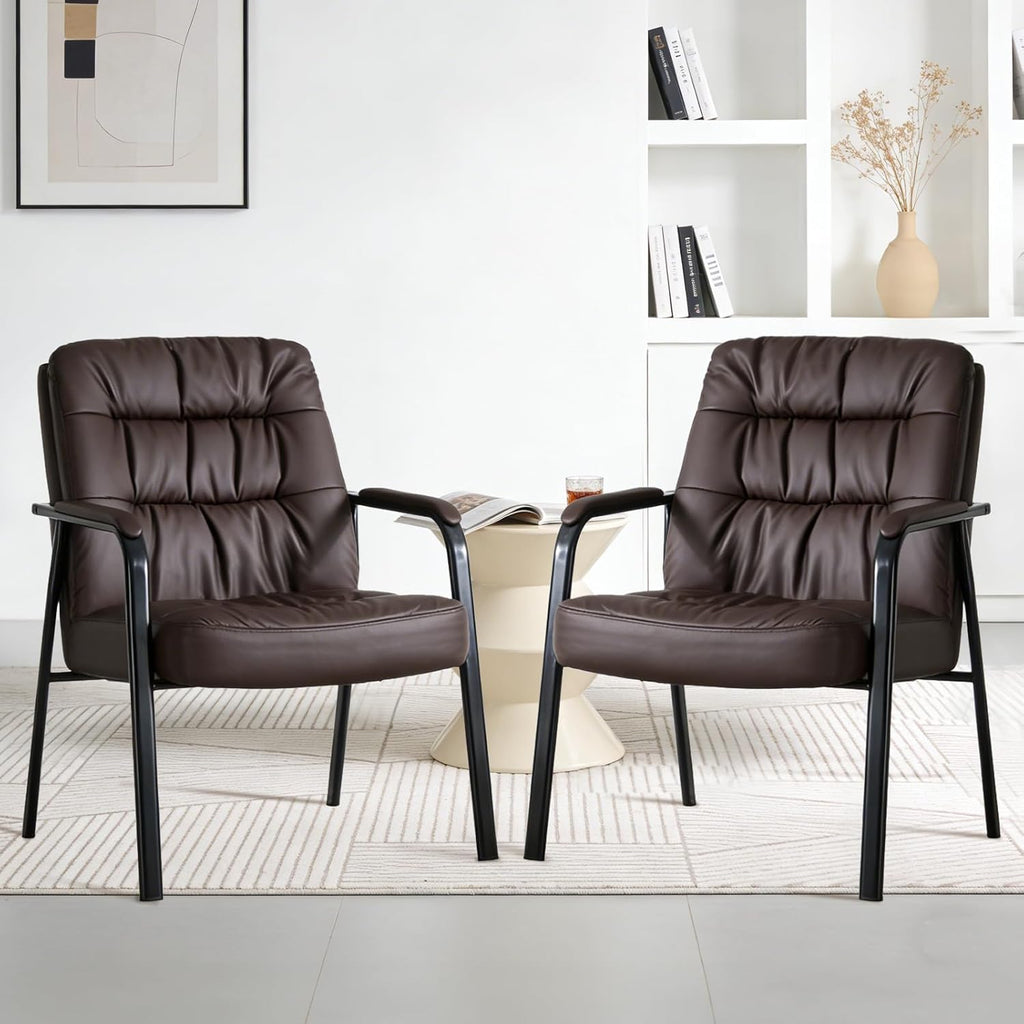 Waiting Room Guest Chair Set of 6, Leather Ergonomic Office Desk Reception Chair No Wheels with Padded Armrest for Conference Lobby Medical Waiting Area Bedroom, Black