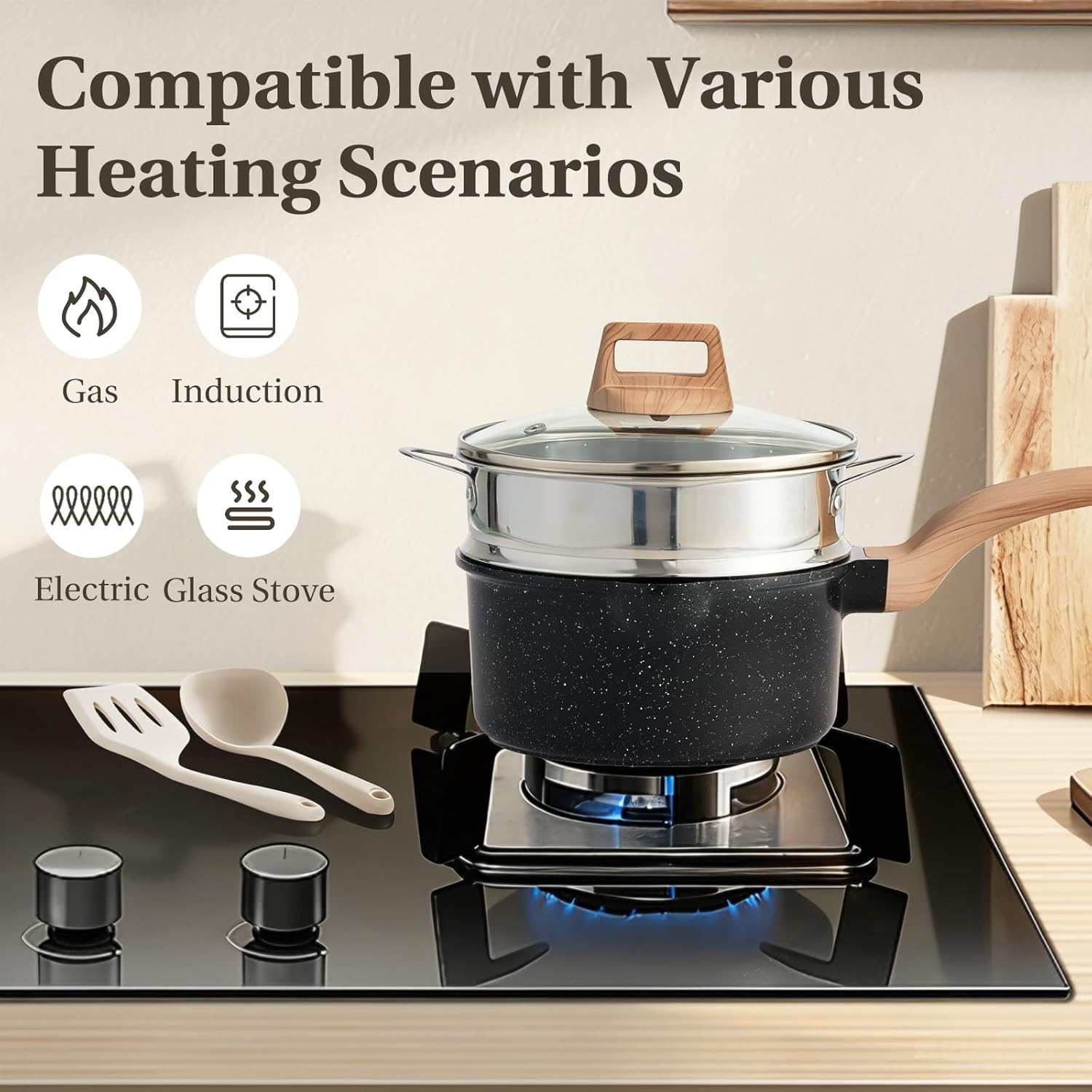 25 Pcs Pots and Pans Set, Nonstick Kitchen Cookware Set, Induction Cooking Sets with Stay-Cool Handles, Deep Black