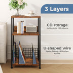 3 Tier Side Table, 2 Pack Record Player Stand with Storage Up to 100 Albums,Turntable Stand for Vinyl,Brown Records Shelf for Living Room Bedroom