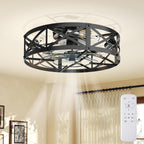 Ceiling Fans with Remote, Farmhouse Ceiling Fan, 19 Inch Low Profile Caged Fandelier, Flush Mount with 6 Wind Speeds, for Bedroom, Kitchen, Living Room, Bulbs Not Included, Gold