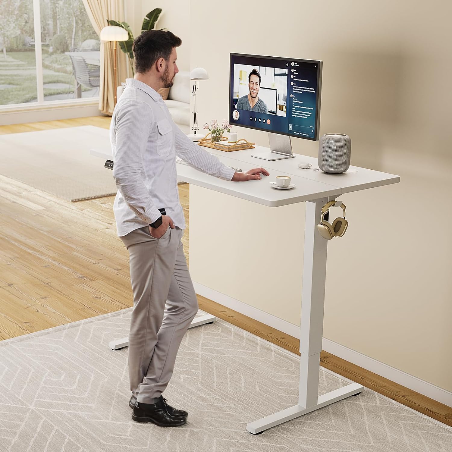 Electric Standing Desk Adjustable Height, 55x24 Inch Sit Stand Up Home Office Desks Memory Computer Workstation PC Work Table with Preset Splice Wood Board Metal Frame, White