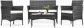 Patio Furniture Set 4 Pieces, Outdoor Furniture with Soft Cushion and Glass Table, All Weather Manual Weaving Wicker Rattan Patio Chairs for Garden, Terrace, Porch, Lawns,Black