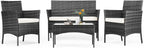 Patio Furniture Set 4 Pieces, Outdoor Furniture with Soft Cushion and Glass Table, All Weather Manual Weaving Wicker Rattan Patio Chairs for Garden, Terrace, Porch, Lawns,Black