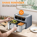 Dual Basket Air Fryer, 9.5 Quart Large Air Fryer with Double Basket, Independent TEMP Control, Sync Setting, Shake Reminder, 10 Presets for Bake, Broil, Defrost, Dehydrate, Grey