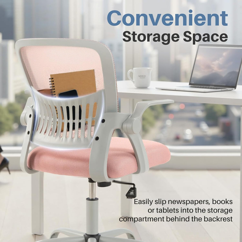 Home Office Managerial Executive Chair, Flip Up Armrest Ergonomic Mesh Adjustable Swivel Mid-Back Computer Desk Chair with Comfortable Lumbar Support, Comfy Arms for Bedroom,Study
