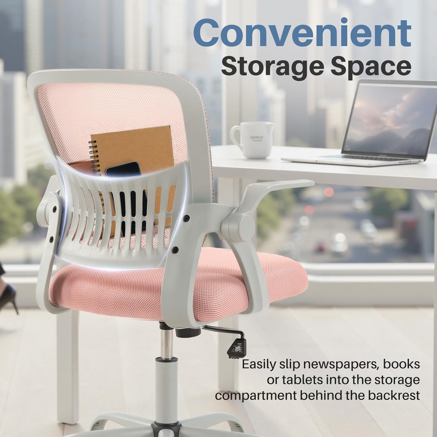 Home Office Managerial Executive Chair, Flip Up Armrest Ergonomic Mesh Adjustable Swivel Mid-Back Computer Desk Chair with Comfortable Lumbar Support, Comfy Arms for Bedroom,Study