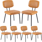 Dining Chairs Set of 6, Upholstered Mid-Century PU Leather Accent Chair with Backrest and Metal Legs for Kitchen, Living Room, Brown