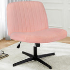 Criss Cross Chair No Wheels, Legged Office Desk Armless Chair Wide Seat, Adjustable Swivel Teddy Fabric Task Vanity Chairs for Home Bedroom, Beige
