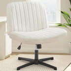 Criss Cross Chair with Wheels Wide Cross Legged Office Desk Vanity Chair Comfy Fabric Armless Adjustable Swivel for Home Computer Task PU Black