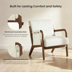 Mid Century Modern Accent Chair, Upholstered Armchair with Lumbar Pillow and Solid Wood Frame, Comfy Reading Chair for Small Living Room, Bedroom, Guest Room, Beige