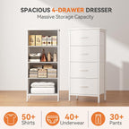 4 Fabric Drawer Small Dresser, Bedside Nightstand with Wooden Top Sturdy Frame, Entryway Closet Bedroom Storage Cabinet Furniture for Dorm,White