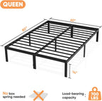Queen Size Bed Frame - Heavy Duty Metal Platform Bedroom Frames King Size with Storage Space, No Box Spring Needed, 14 Inches High, Sturdy Steel Slat Support, Black