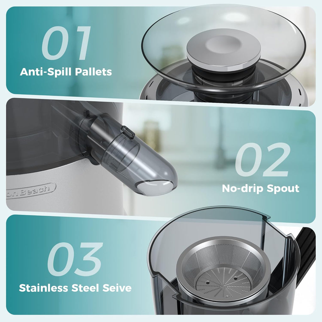 Centrifugal Juicer Machines, 500W Juice Extractor with 2 Feed Chute and Pallet for Vegetable and Fruit, Electric Juicer with 3 Speed Quick Juicing, Easy to Clean, BPA-Free, Silver