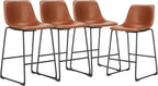 26 Inch Counter Height Bar Stools Set of 2, Modern Faux Leather High Barstools with Back and Metal Leg, Bar Chairs for Kitchen Island, Elegant Black