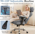 Big and Tall Home Office Desk Chair, Gaming Computer Chair, Executive Ergonomic Chair with Footrest, High Back Reclining, Adjustable Armrests and Comfy Lumbar Support, PU Leather, Grey
