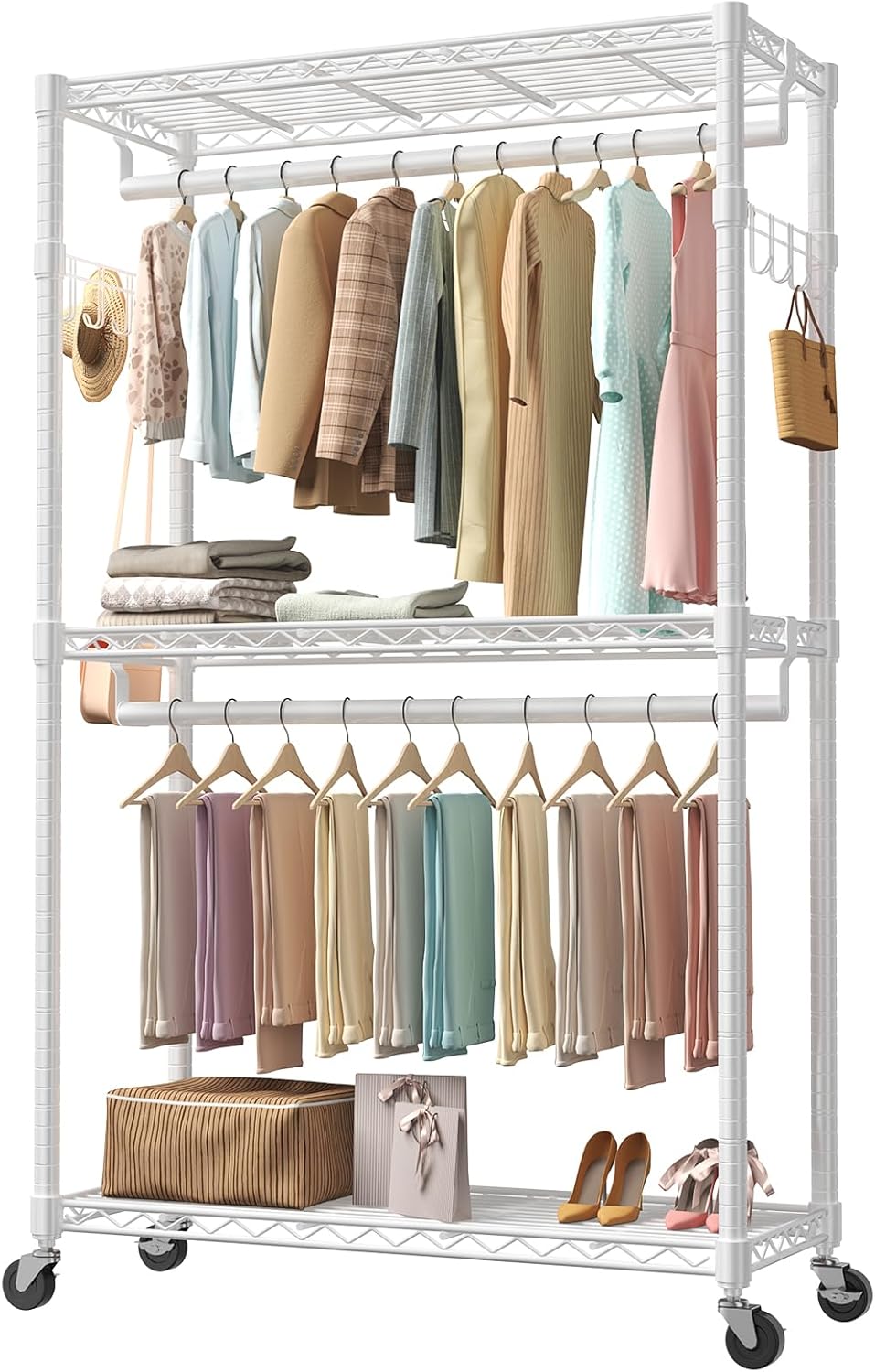 Portable Closet, Rolling Clothes Rack, 29 x 15 x 75 Wardrobe Closet with Adjustable Shelves, Metal Garment Rack with Lockable Wheel, for Cloakroom, Bedroom Storage, Laundry Room, Black