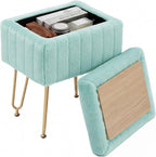 Vanity Stool Chair, Ottoman with Storage, Makeup Cute Soft Small Footstool, Modern Style Faux Fur Seat with 4 Metal Legs & Adjustable Feet for Dressing, Living Room Bedroom Dorm, Camel