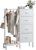 Dresser with Hanging Rack, 4-in-1 White Fabric Dresser for Bedroom, Closet Organizer with Clothes Rack, Shoe Rack & Hooks, Tall Storage Tower for Small Spaces, Apartment, Dorm, Entryway