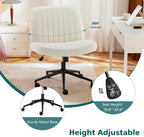 Criss Cross Legged Chairs Armless with Wheels Wide Seat Height Adjustable Swivel Padded PU Leather Home Office Desk Seating for Bedroom, Student, Study Room