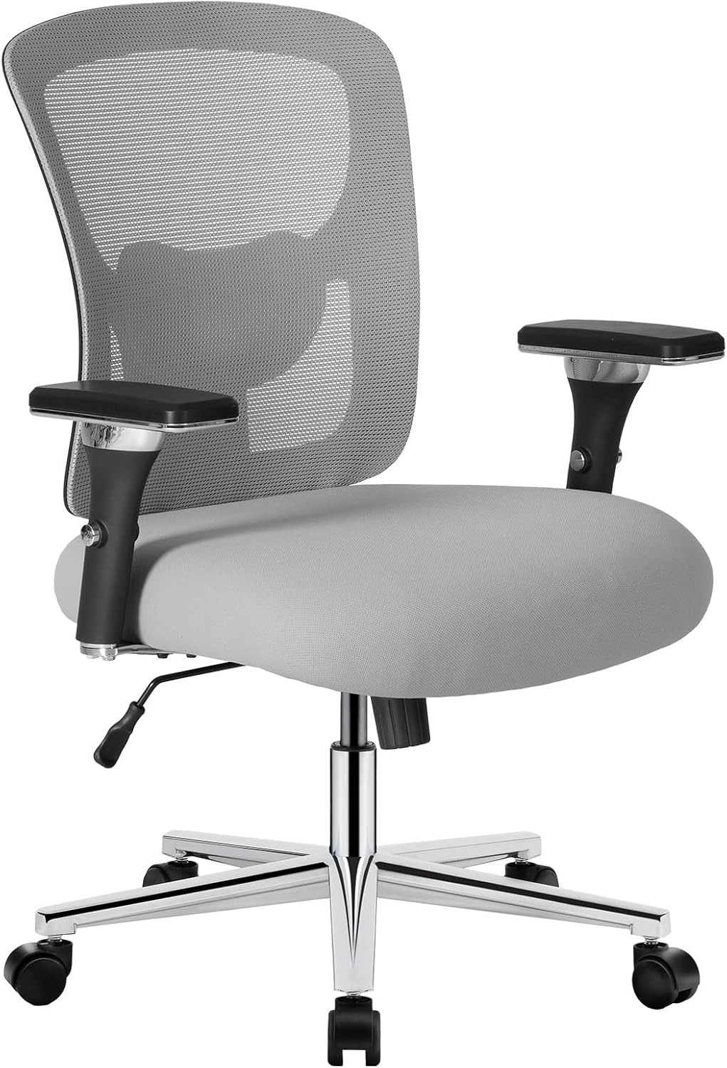 Big and Tall Office Desk Chair with Lumbar Support, 500lbs Heavy Duty Mesh Ergonomic Computer Chair with 4D Armrest and Wide Comfy Seat, Wheels for Adult, Grey